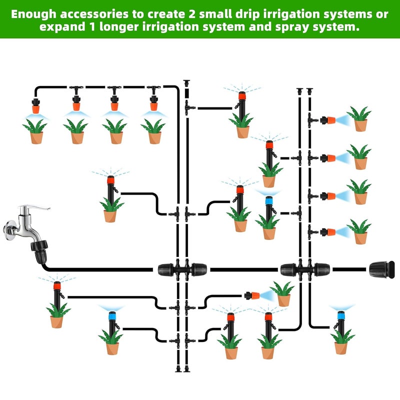lucdnc 240FT DIY Automatic Drip Irrigation System Kits for Garden Plant Watering Misting System for Greenhouse Patio Lawn with Adjustable Drip Emitters 5/16" and 1/4" Irrigation Tubing Connectors Fittings - Image 2